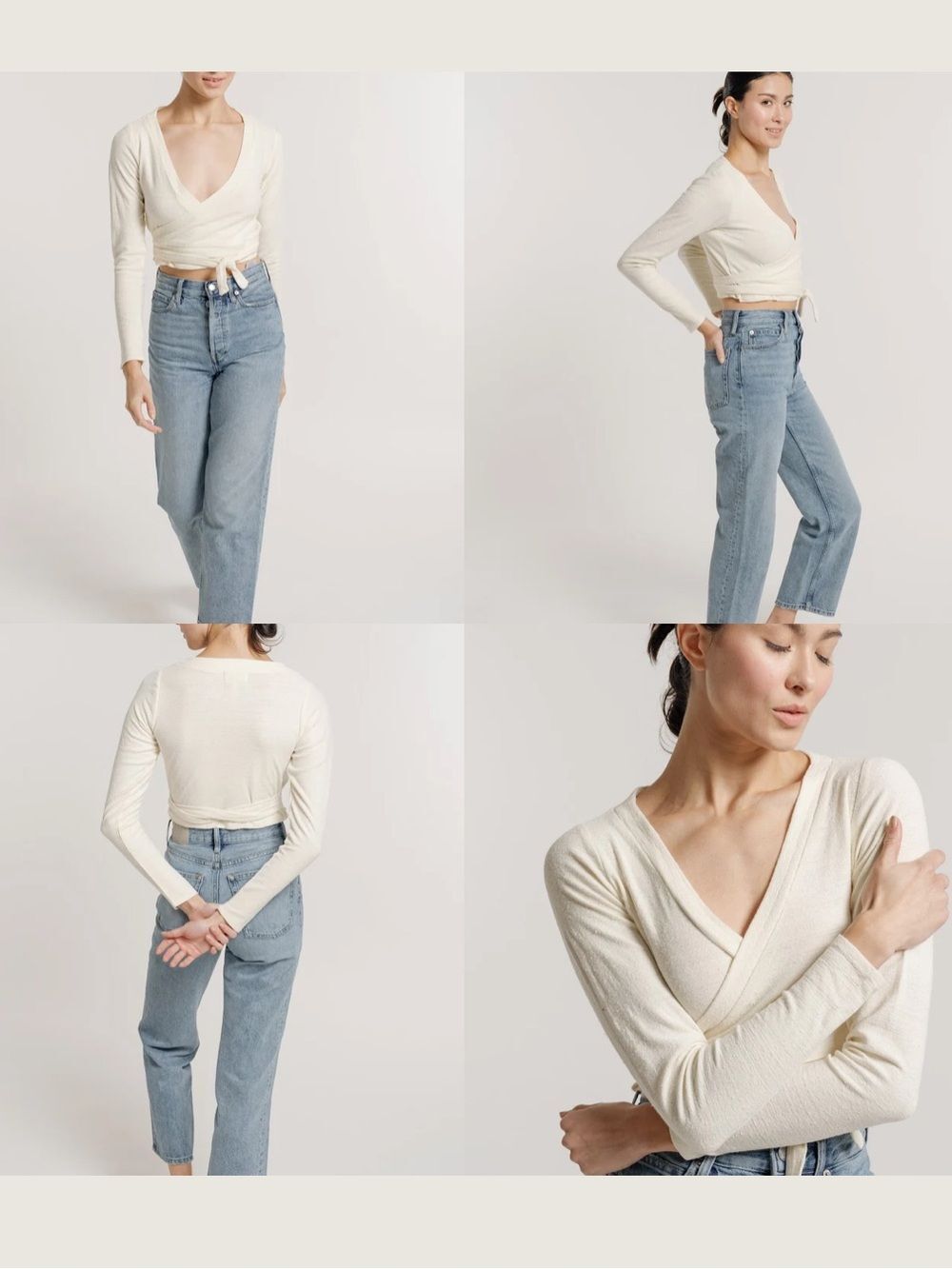 Cropped Tie-Front Cardigan Sweater in Cream